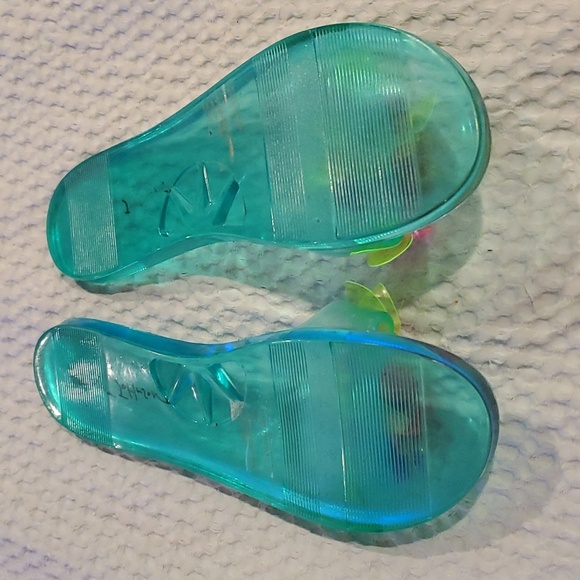Betsey Johnson Evviee Sandals, Teal Jelly Slides Flowers Slip On Size 8 (#5) - Picture 5 of 6